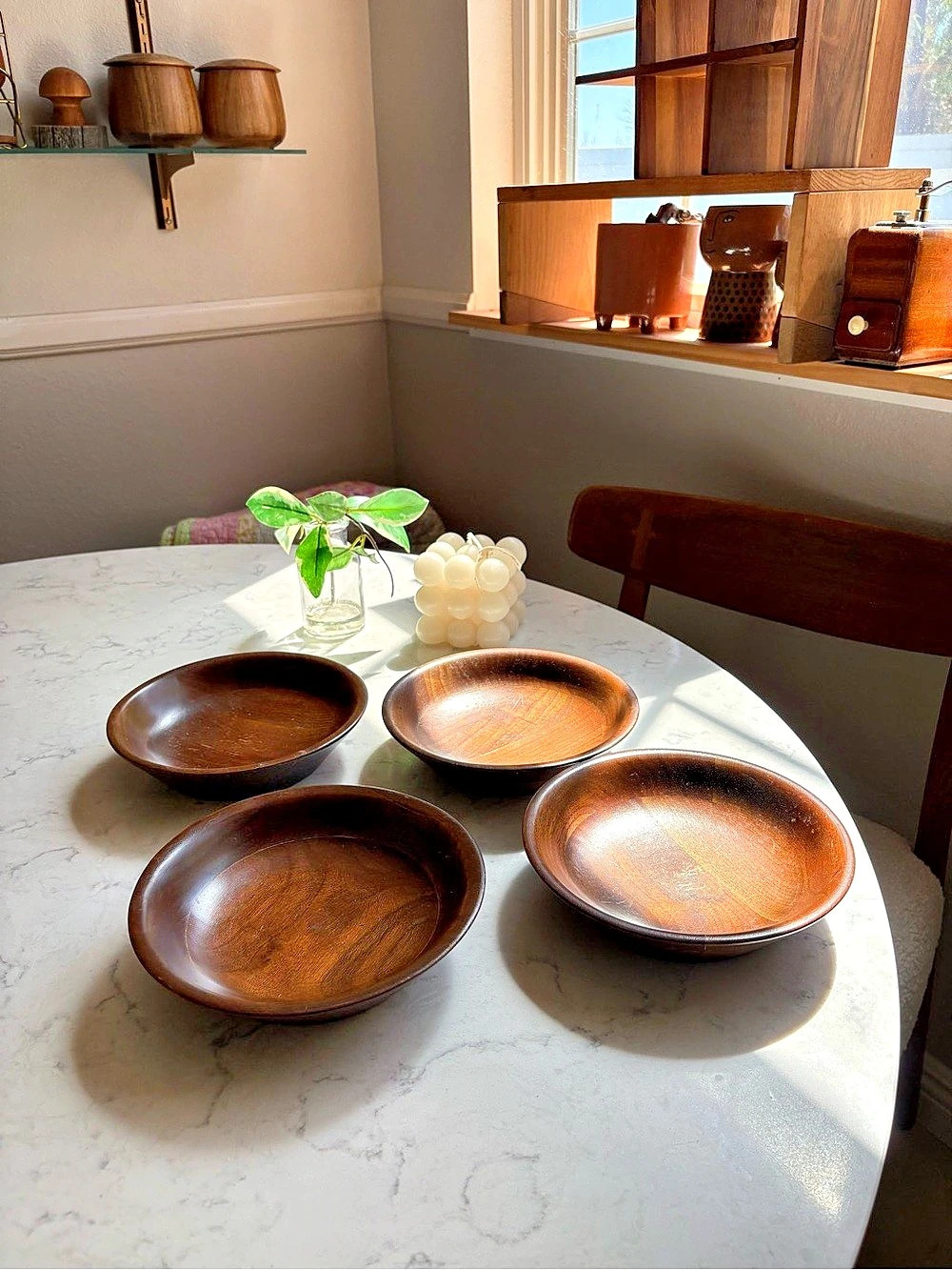 Mid-Century Walnut Serving Bowl Set of 4 Brown Wooden Bowl Set